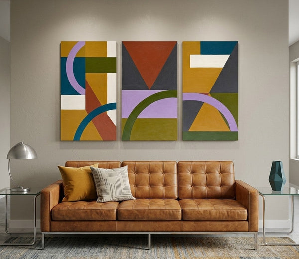 Geometric Abstract Paintings, Modern Paintings for Living Room, Multi Panel Canvas Art, Large Group Paintings-Silvia Home Craft
