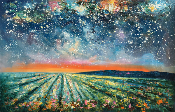 Abstract Landscape Painting, Starry Night Painting, Original Landscape Paintings, Heavy Texture Painting, Landscape Paintings for Living Room