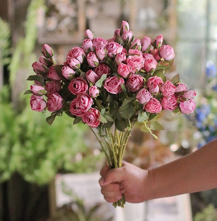 Artificial Flowers for Living Room, 12 Branches of Pink Rose Flowers, Pink Rose Flower in Vase, Real Touch Flowers, Simple Flower Arrangement Ideas for Home Decoration-Silvia Home Craft