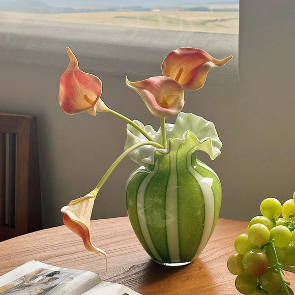 Creative Modern Vase for Flowers, Handmade Flower Vases on Table, Modern Contemporary Vases, Green Glass Flower Vases, Green Bud Vases-Silvia Home Craft