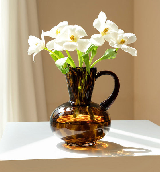 Handmade Modern Vases for Bedroom, Decorative Glass Vase, Mid Century Glass Vases, Centerpiece Contemporary Vases on Table, Modern Glass Vase for Flowers-Silvia Home Craft