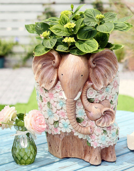 Beautiful Elephant Flowerpot, Modern Garden Flower Pot, Unique Animal Statue for Garden Ornaments, Resin Statue for Garden, Villa Outdoor Decor Gardening Ideas-Silvia Home Craft