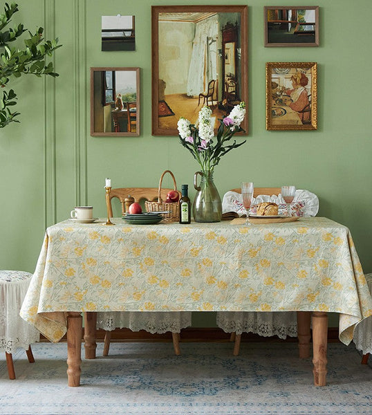 Natural Spring Farmhouse Table Cloth, Large Modern Rectangle Tablecloth for Dining Room Table, Square Tablecloth for Round Table, Flower Pattern Tablecloth-Silvia Home Craft