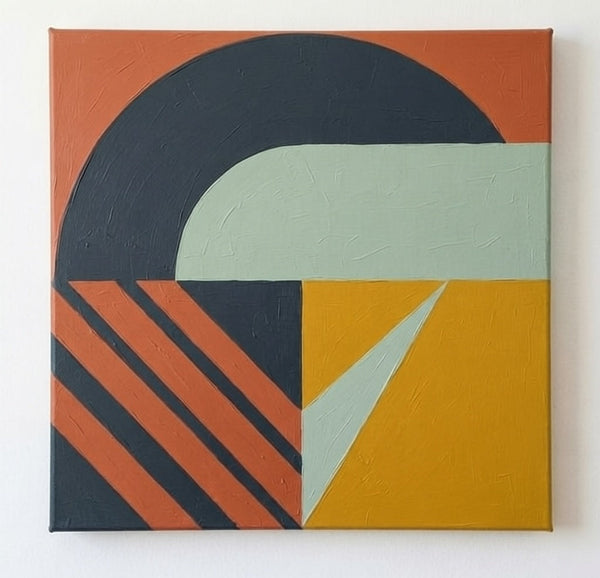 Simple Modern Contemporary Artwork, Orchre, Terracotta Color Geometric Pattern Original Paintings for Modernism Decor