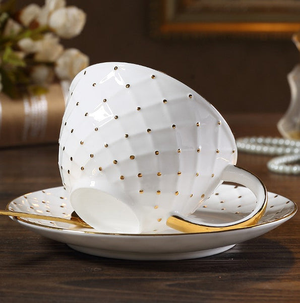 Elegant Ceramic Tea Cups, Unique Tea Cups and Saucers in Gift Box as Birthday Gift, Beautiful British Tea Cups, Creative Bone China Porcelain Tea Cup Set-Silvia Home Craft