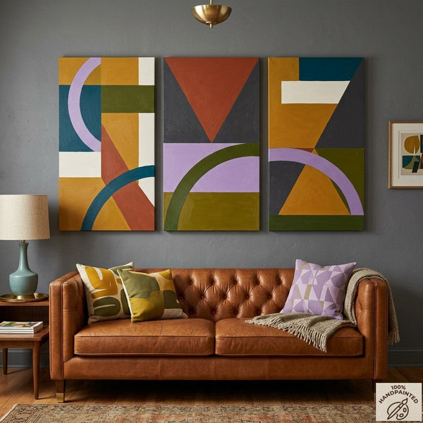 Geometric Abstract Paintings, Modern Paintings for Living Room, Multi Panel Canvas Art, Large Group Paintings-Silvia Home Craft