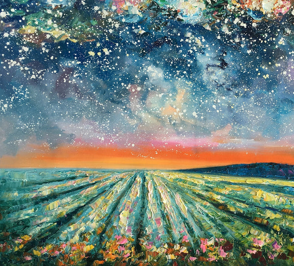 Abstract Landscape Painting, Starry Night Painting, Original Landscape Paintings, Heavy Texture Painting, Landscape Paintings for Living Room