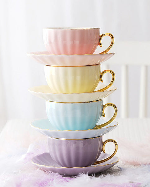 Beautiful British Tea Cups, Unique Afternoon Tea Cups and Saucers, Elegant Ceramic Coffee Cups, Royal Bone China Porcelain Tea Cup Set-Silvia Home Craft