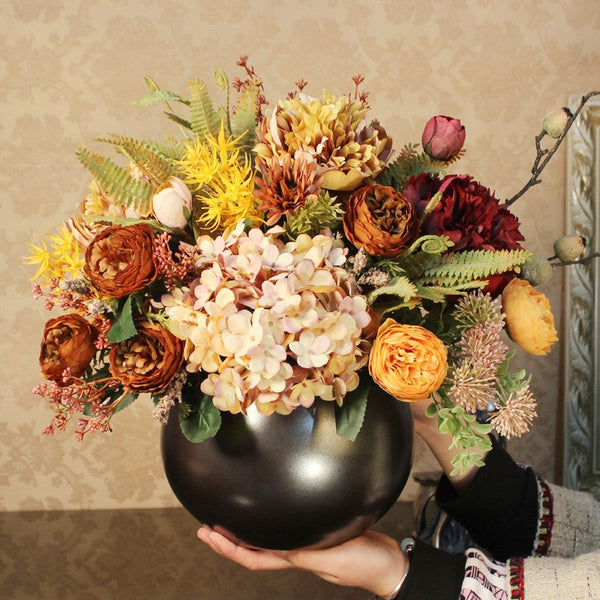 Large Bunch of Autumn Flowers Arrangement Interior Design, Peony Faux Silk Floral Bouquet Table Centerpiece, Modern Artificial Floral Arrangement for Bedroom-Silvia Home Craft