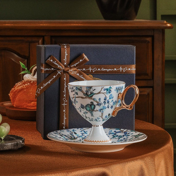 Ceramic Tea Cups and Saucers in Gift Box, British Tea Cup set, Elegant Ceramic Coffee Cups, Creative Porcelain Tea Cup Set and Saucer-Silvia Home Craft