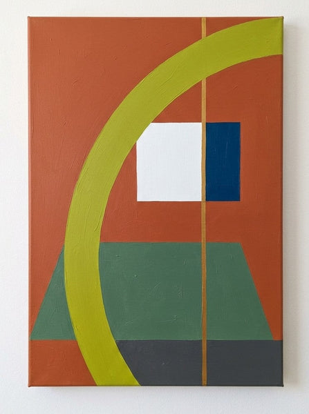 Original Canvas Wall Art, Terracotta Red, Lime Green, Muted Green Colors, Large Abstract Paintings, Geometric Pattern Modern Artwork