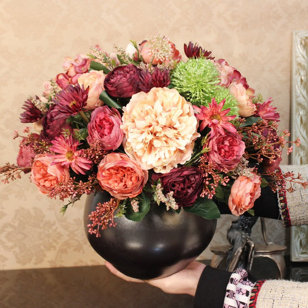 Amazing Artificial Floral Arrangement for Dining Room, Large Bunch of Autumn Flowers Arrangement, Peony Faux Silk Floral Bouquet Table Centerpiece-Silvia Home Craft