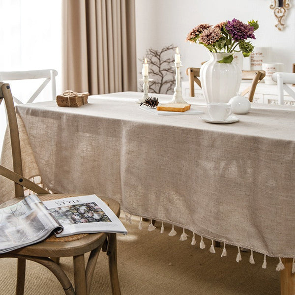 Brown Tablecloth for Home Decoration, Simple Linen Rectangle Table Cover for Dining Room Table, Modern Table Cloth, Square Tablecloth for Oval Table-Silvia Home Craft