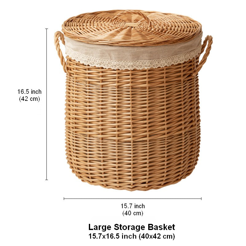 Hand-woven Wicker Storage Basket for Clothes, Large Round Storage Basket for Clothes, Willow Weaving Baskets for Clothes, Extra Large Kitchen Storage Baskets-Silvia Home Craft