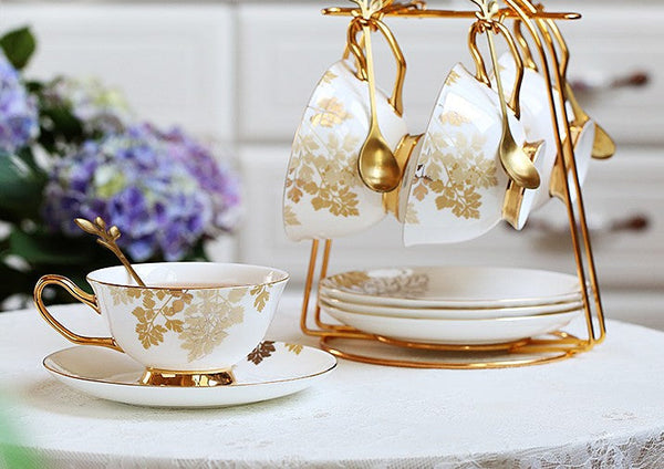 Beautiful British Tea Cups, Traditional English Tea Cup and Saucer, Porcelain Tea Cup Saucer Set, Elegant Ceramic Coffee Cups-Silvia Home Craft