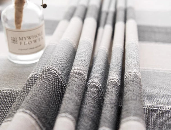 Gray Stripe Rectangular Tablecloth for Oval Table, Rectangular Table Covers for Coffee Table, Modern Table Cloths for Dining Room, Cotton and Linen Tablecloths-Silvia Home Craft
