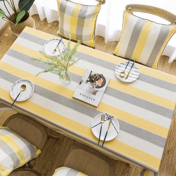 Kitchen Rectangular Table Covers, Yellow Stripe Cotton and Linen Tablecloths, Rectangular Tablecloth for Oval Table, Modern Table Cloths for Dining Room-Silvia Home Craft