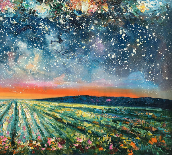 Abstract Landscape Painting, Starry Night Painting, Original Landscape Paintings, Heavy Texture Painting, Landscape Paintings for Living Room-Silvia Home Craft