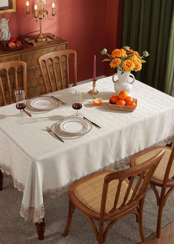 Large Simple Table Cloth for Dining Room Table, Beige Lace Tablecloth for Home Decoration, Modern Rectangle Tablecloth, Square Tablecloth for Round Table-Silvia Home Craft