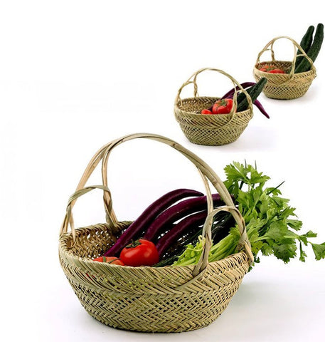 Natural Hand-woven Bamboo Basket, Large Picnic Food Basket with Handle, Lovely Bamboo Baskets for Vegetable, Natural Fruit Basket Kitchen Storage Baskets-Silvia Home Craft