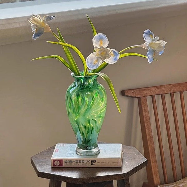 Unique Modern Vases for Flowers, Handmade Flower Vases on Table, Large Green Glass Flower Vases, Modern Glass Flower Vases-Silvia Home Craft