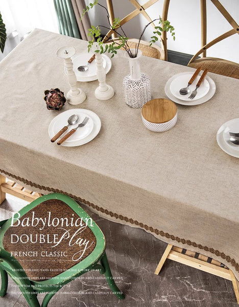 Cotton and Linen Tablecloth for Home Decoration, Large Rectangle Table Cover for Dining Room Table, Modern Table Cloth, Square Tablecloth for Round Table-Silvia Home Craft
