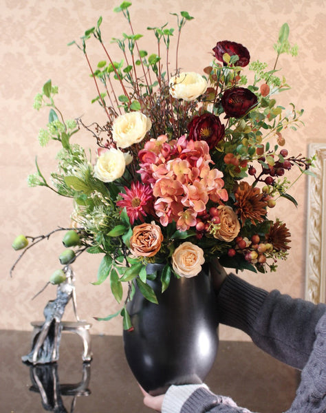 Amazing Artificial Floral Arrangement for Bedroom, Modern Large Bunch of Flowers Arrangement Interior Design, Creative Faux Silk Floral Bouquet Table Centerpiece-Silvia Home Craft
