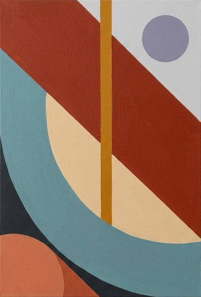 Large Abstract Paintings, Oversized Modern Canvas Wall Art, Terracotta Red, Slate Blue, Cream Beige Colors, Geometric Pattern Modern Artwork