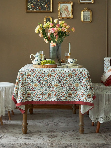 Large Rectangle Tablecloth for Home Decoration, Square Tablecloth for Round Table, Farmhouse Table Cloth Dining Room Table, Flower Pattern Tablecloth-Silvia Home Craft