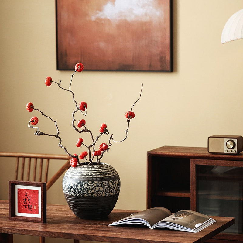 Large Pottery Flower Vases Urn Centerpiece On Dining Table, Grand Statement Piece, Oversized Ceramic Vessel