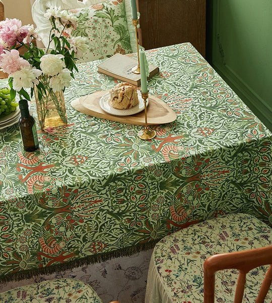 Green Flower Pattern Tablecloth for Home Decoration, Large Square Tablecloth for Round Table, Extra Large Rectangle Tablecloth for Dining Room Table-Silvia Home Craft