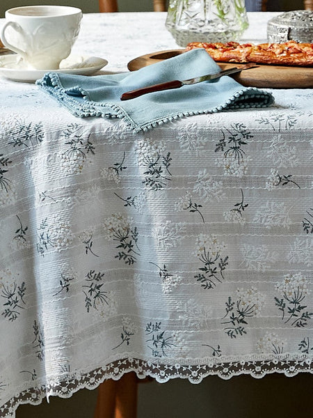 Flower Pattern White Tablecloth for Round Table, Rustic Farmhouse Table Cover for Kitchen, Modern Rectangle Tablecloth Ideas for Dining Room Table-Silvia Home Craft