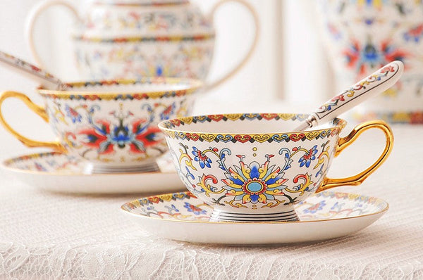 Bohemia Ceramic Coffee Cups, Creative Ceramic Cups, China Porcelain Tea Cup Saucer Set, Unique Traditional Afternoon Tea Cup and Saucer-Silvia Home Craft