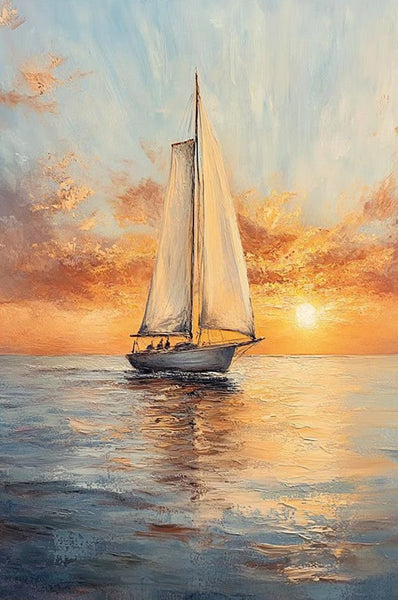 Simple Painting Ideas for Dining Room, Modern Acrylic Canvas Painting, Acrylic Painting on Canvas, Oversized Canvas Painting for Sale, Sail Boat Paintings-Silvia Home Craft