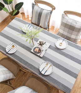 Gray Stripe Rectangular Tablecloth for Oval Table, Rectangular Table Covers for Coffee Table, Modern Table Cloths for Dining Room, Cotton and Linen Tablecloths-Silvia Home Craft