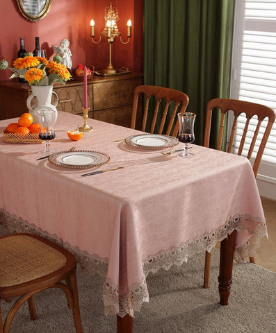 Modern Pink Table Cover for Dining Room Table, Lace Tablecloth for Home Decoration, Large Modern Rectangle Tablecloth, Square Tablecloth for Round Table-Silvia Home Craft