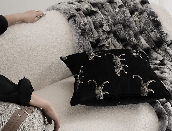 Black Decorative Pillow Covers, Large Modern Sofa Pillow Cases, Cheetah Modern Pillows for Couch, Abstract Decorative Throw Pillows for Living Room-Silvia Home Craft
