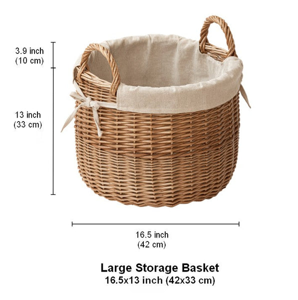 Large Round Storage Basket for Clothes, Natural Hand-woven Wicker Storage Basket for Clothes, Willow Weaving Baskets for Clothes, Extra Large Kitchen Storage Baskets-Silvia Home Craft