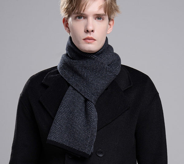 Formal Men Scarf Styles, Black Gray Fashion Scarf, Thick Wool Scarf, Business Wool Scarf for Gentleman, Men's Winter Scarf, Red Casual Scarf Men, Men's Wool Scarf Winter-Silvia Home Craft