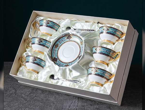 Unique Tea Cup and Saucer in Gift Box, 7.4 oz British Ceramic Coffee Cups, Porcelain Tea Cup Set for Office-Silvia Home Craft