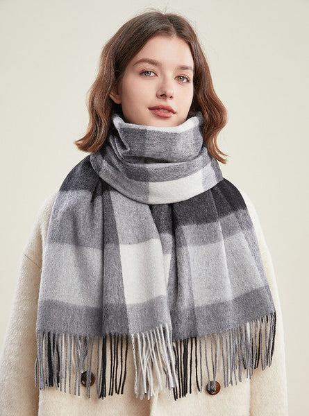 Soft Wool Scarf for women, Wool Scarf for Women, Plaid Winter Shawl, Christmas Holiday Gift, Evening Wrap, Large Winter Shawl, Elegant Shawl, Warm Cape, Winter Scarves-Silvia Home Craft