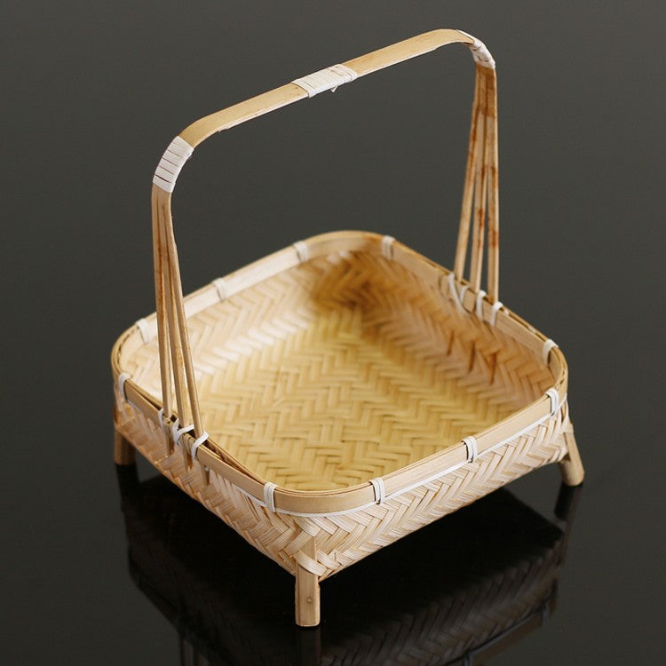 Lovely Cute Picnic Hand basket, Hand-woven Basket with Handle, Bamboo Basket for Food, Natural Fruit Basket, Kitchen Storage Baskets-Silvia Home Craft