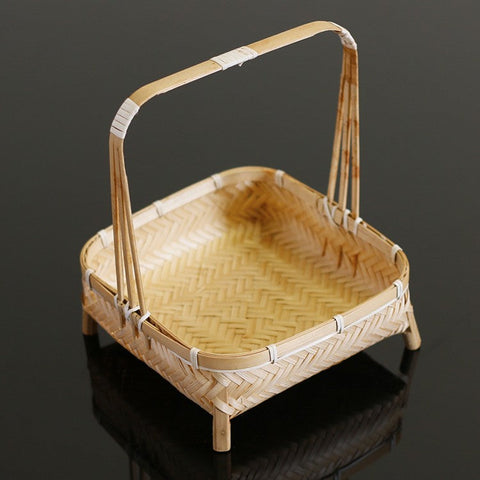 Lovely Cute Picnic Hand basket, Hand-woven Basket with Handle, Bamboo Basket for Food, Natural Fruit Basket, Kitchen Storage Baskets-Silvia Home Craft