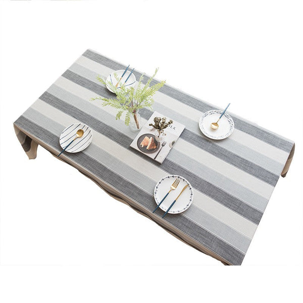 Gray Stripe Rectangular Tablecloth for Oval Table, Rectangular Table Covers for Coffee Table, Modern Table Cloths for Dining Room, Cotton and Linen Tablecloths-Silvia Home Craft