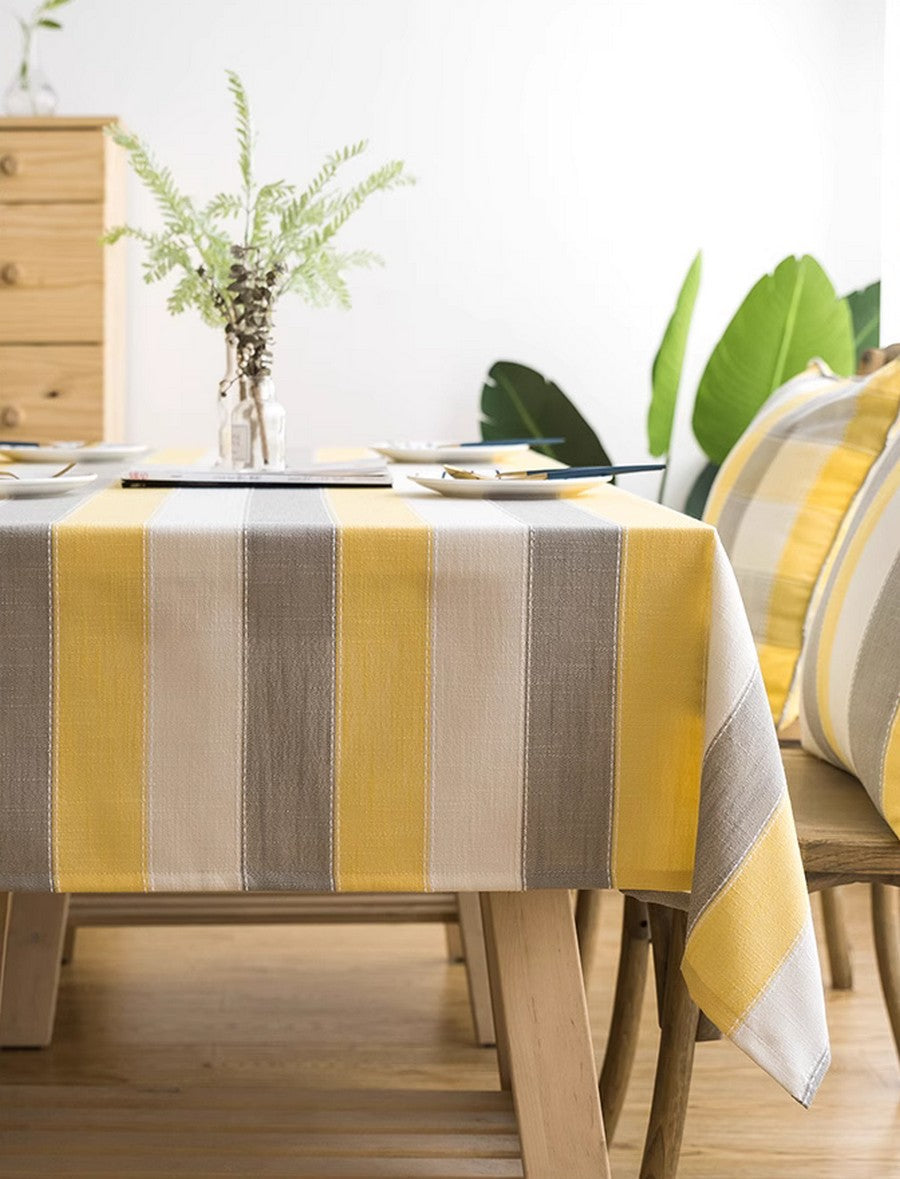Kitchen Rectangular Table Covers, Yellow Stripe Cotton and Linen Tablecloths, Rectangular Tablecloth for Oval Table, Modern Table Cloths for Dining Room-Silvia Home Craft