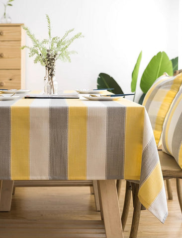 Kitchen Rectangular Table Covers, Yellow Stripe Cotton and Linen Tablecloths, Rectangular Tablecloth for Oval Table, Modern Table Cloths for Dining Room-Silvia Home Craft