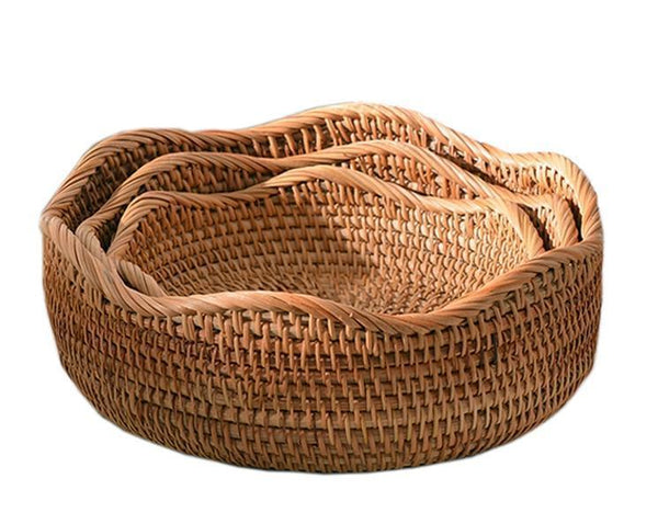 Woven Round Storage Basket, Rattan Storage Basket, Fruit Basket, Storage Baskets for Kitchen-Silvia Home Craft