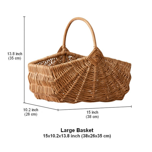 Large Picnic Food Basket with Handle, Natural Hand-woven Wicker Storage Basket, Lovely Willow Weaving Baskets for Vegetable, Natural Fruit Basket, Kitchen Storage Baskets-Silvia Home Craft