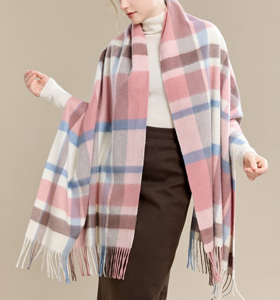 Warm Cape, Gifts for Her, Evening Wrap, Christmas Gift, Large Wool Scarf, Soft Wool Scarf for Women, Checkered Fashion Scarf, Winter Shawl, Elegant Shawl-Silvia Home Craft