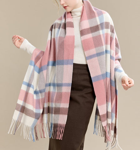 Warm Cape, Gifts for Her, Evening Wrap, Christmas Gift, Large Wool Scarf, Soft Wool Scarf for Women, Checkered Fashion Scarf, Winter Shawl, Elegant Shawl-Silvia Home Craft